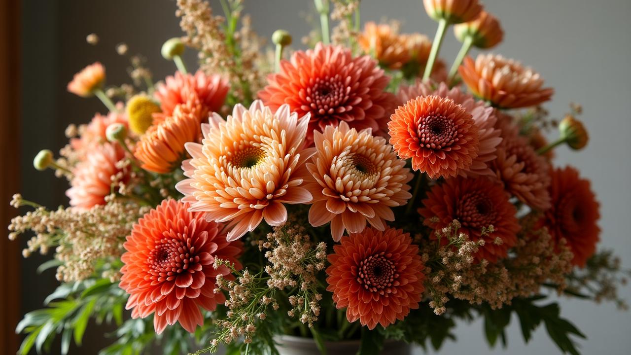 Artisanal autumn bouquet featuring ranunculus and dahlias
