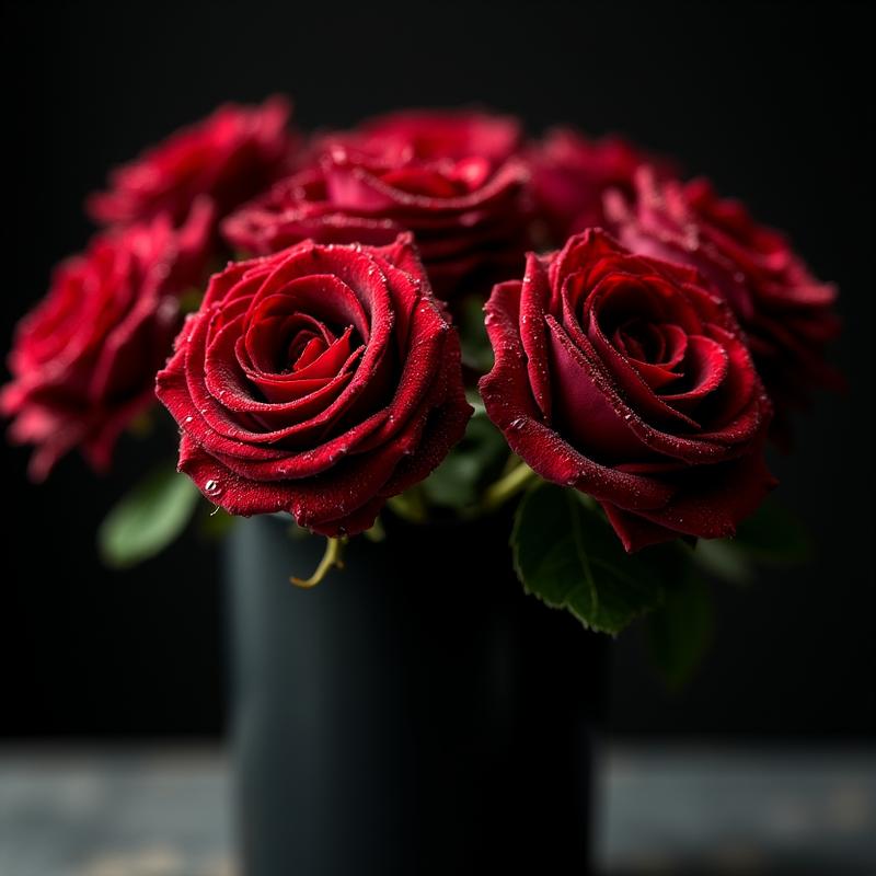 Signature deep red rose arrangement in matte black glass